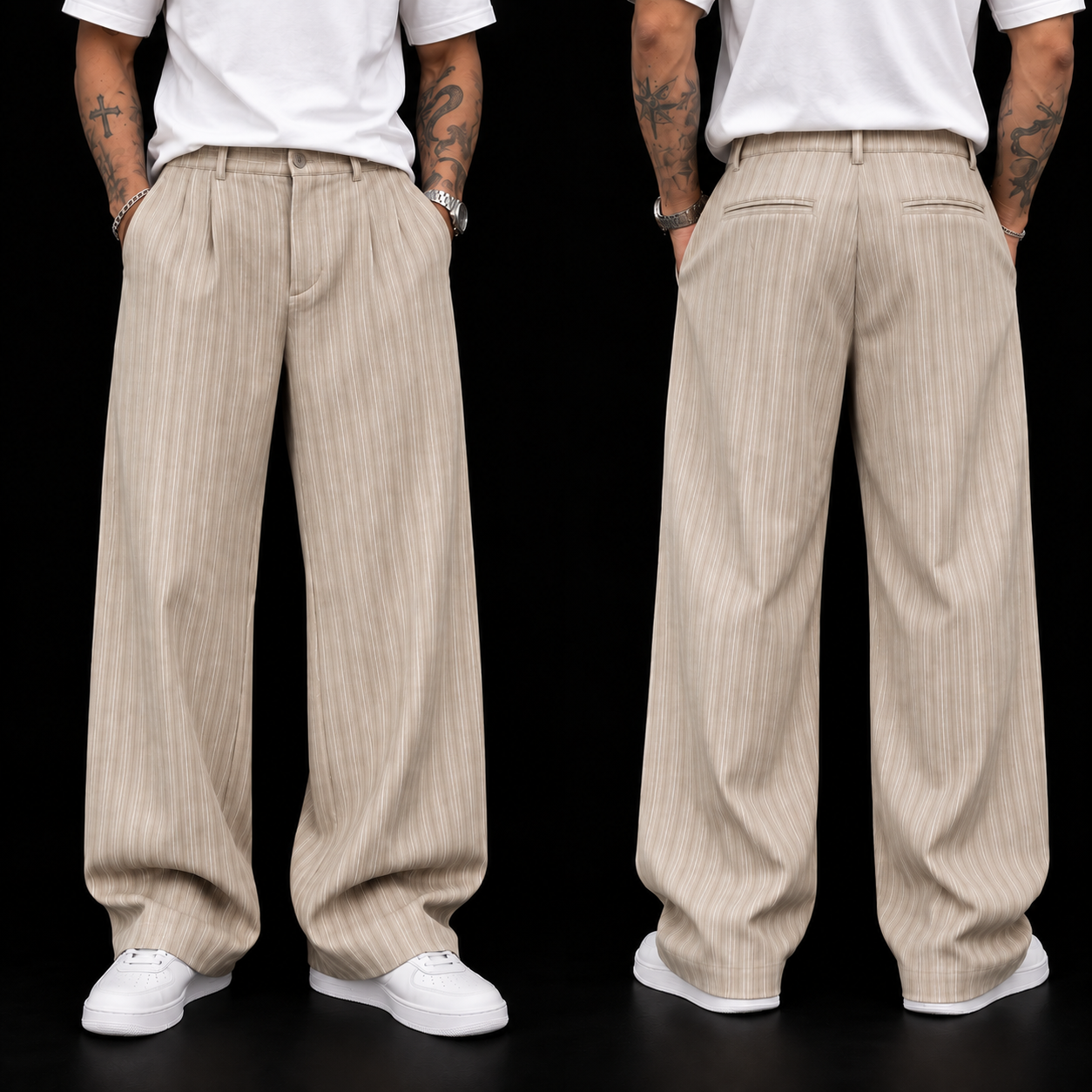 Pinstripe Wide-Leg Trousers